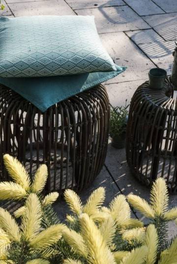 záhradný ratanový stolík / taburet CANNES 52 cm prana biela